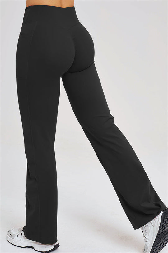 Black flared leggings with high-rise waistband