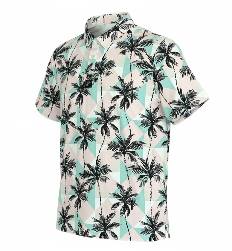 Tropical State of Play Hemd, Palmblätter-Print, Pastell-Geo und offener Knopfkragen