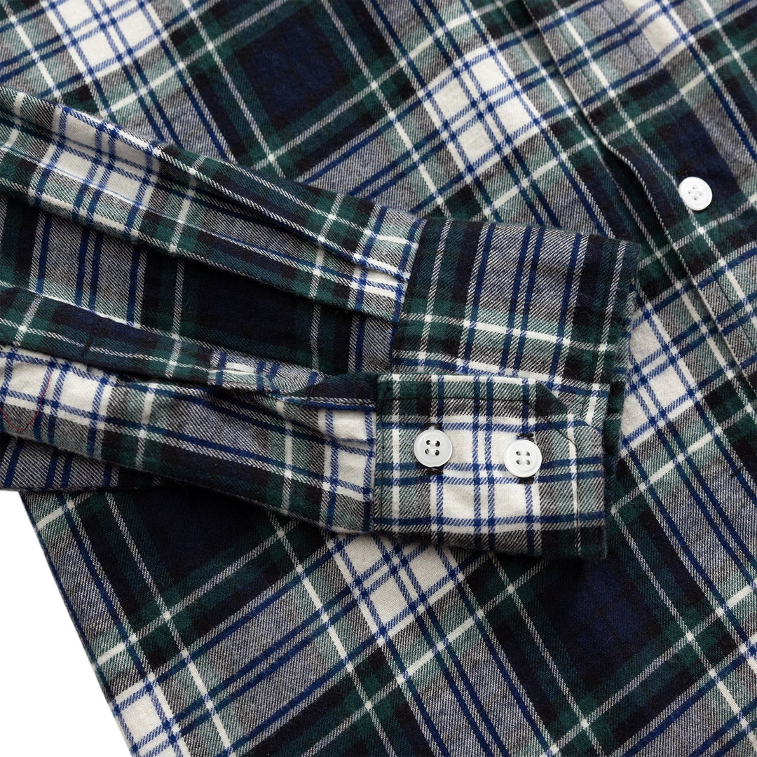 Plaid flannel cuffs and sleeve placket with two-button design