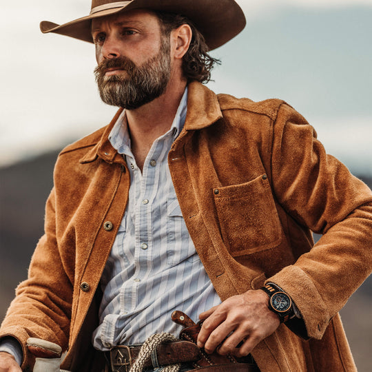 Model wearing Original Grain Heritage Automatic 40mm watch on the wrist with black strap