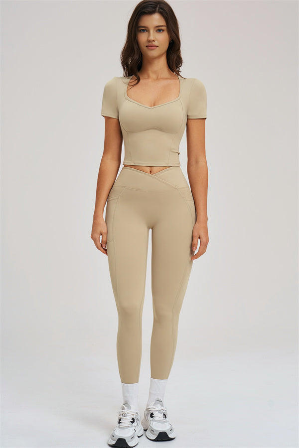 Almond Sizzle 2-piece set: cropped tee and high-rise leggings
