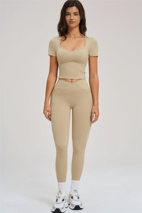 Almond Sizzle 2-piece set: cropped tee and high-rise leggings