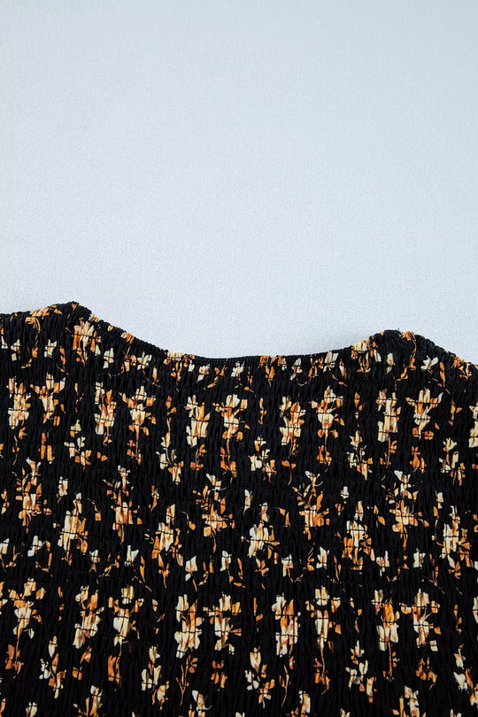 Floral Print Smocked Waist Long Sleeve Blouse