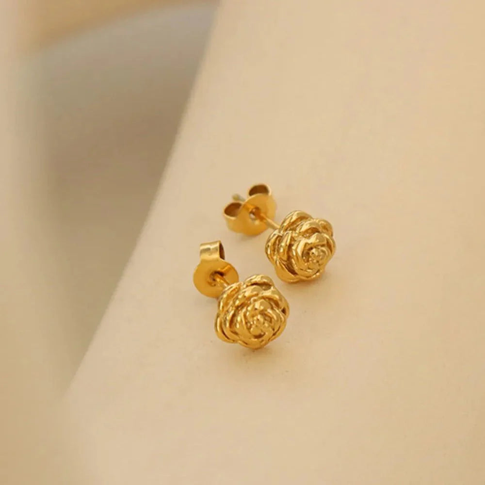 Petal Gleam Studs, gold finish: small rose-like stud earrings (pair)