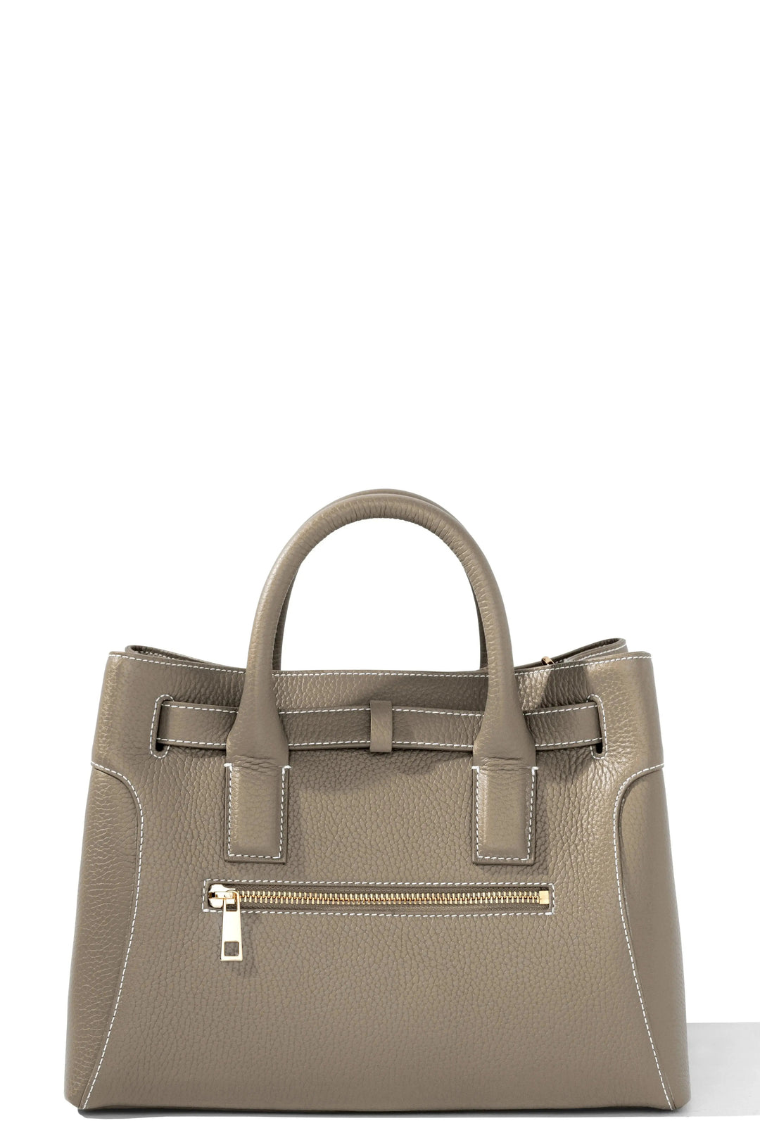 THE SHARON CLAUDIA Handtasche in Taupe mit kurzem Trägerriemen, Reißverschlussvorderfach