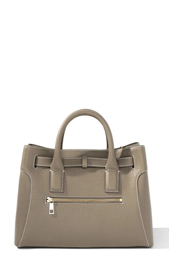 THE SHARON CLAUDIA Handtasche in Taupe mit kurzem Trägerriemen, Reißverschlussvorderfach