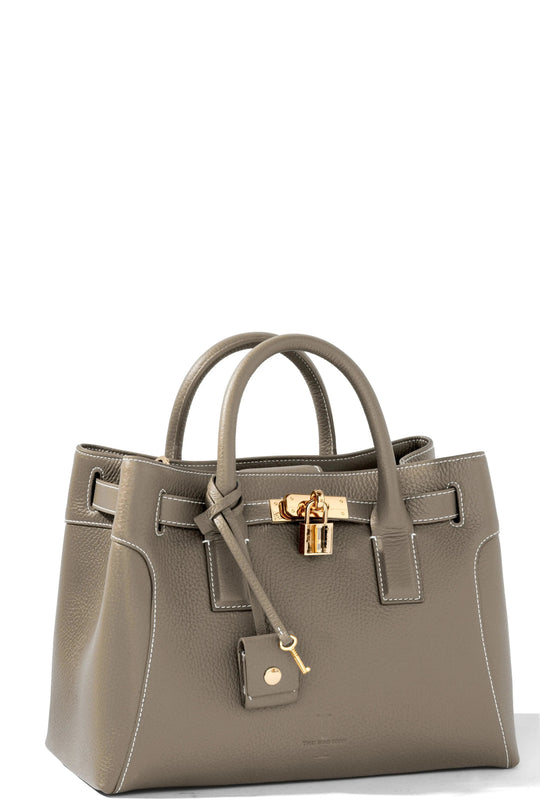 THE SHARON CLAUDIA Lederhandtasche in Taupe mit Henkeln, Schließe und Umhängetasche