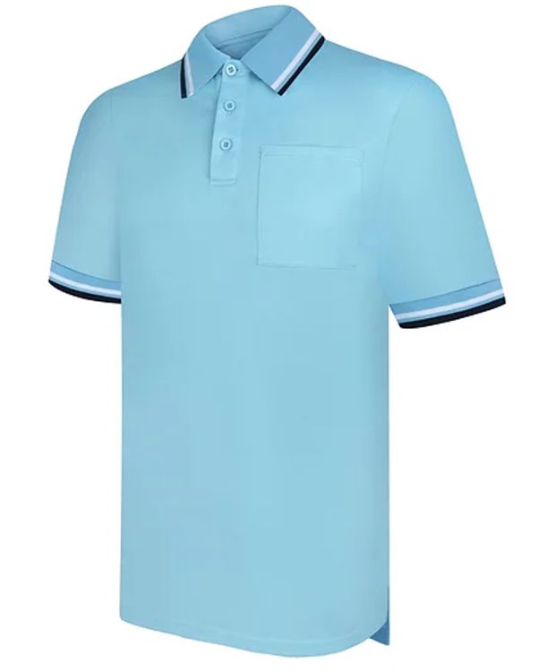 Powder Blue umpire polo shirt with black-trim collar and chest pocket