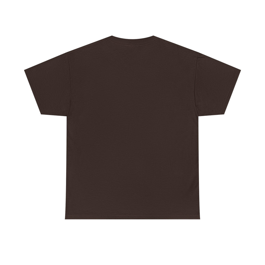 Dark chocolate T-shirt back view, plain fabric, crew neck