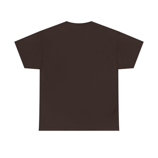 Dark chocolate T-shirt back view, plain fabric, crew neck