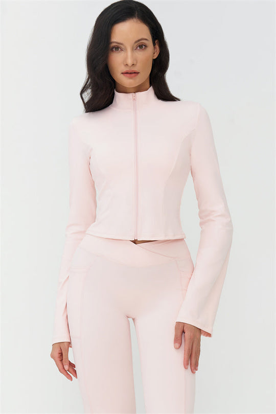 Oyster Pink 2-piece set: long-sleeve zip jacket and flared leggings, light pink
