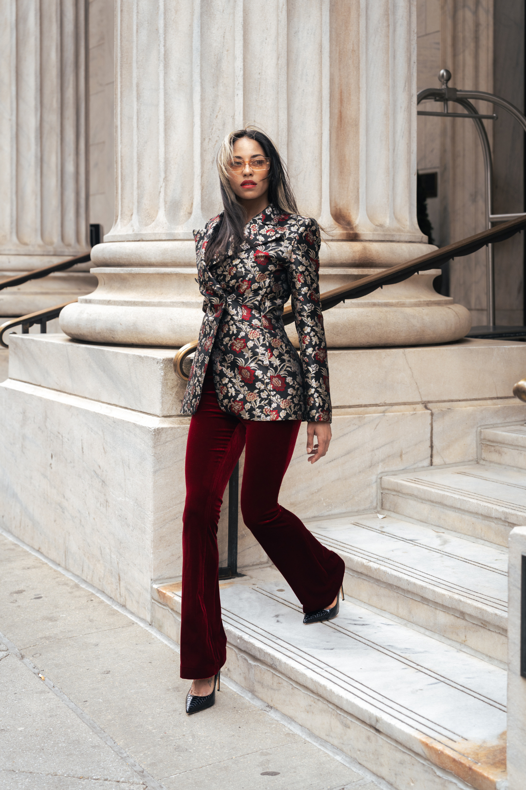 Krimére Blazer im Full-Body-Look, florales Design mit Revers und Knopfleiste
