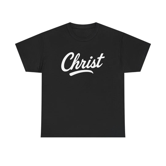 Black unisex T-shirt with "Christ" script graphic on front
