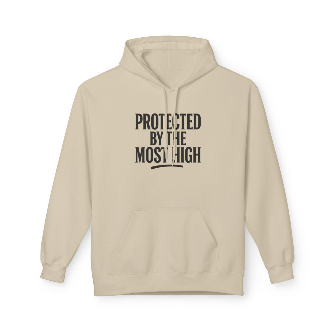 Sand hoodie with “PROTECTED BY THE MOST HIGH” front print