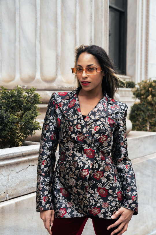 Krimére Blazer mit floralem Print, Reverskragen und geknöpfter Front, Ärmel lang