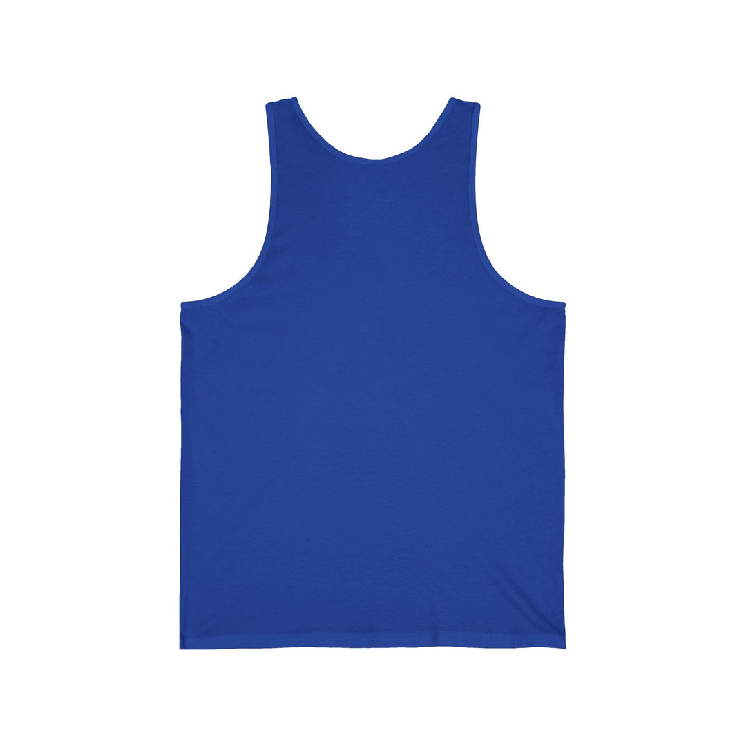 Blue tank top with scoop neckline and wide shoulder straps