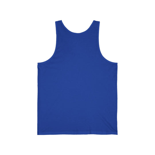 Blue tank top with scoop neckline and wide shoulder straps