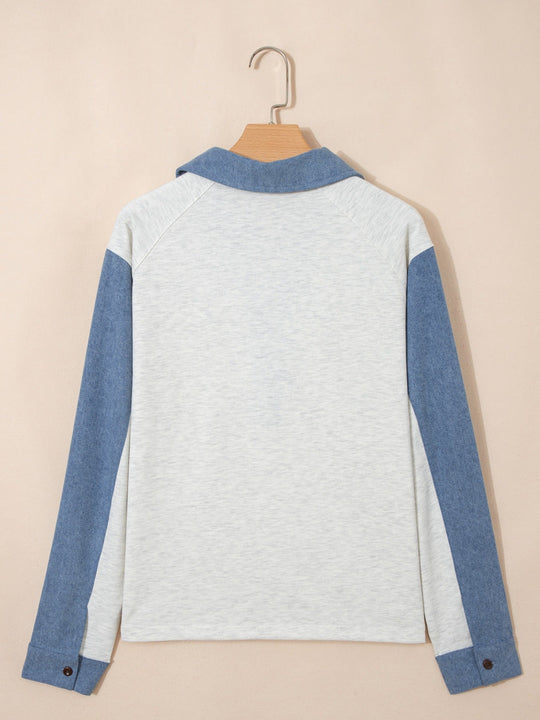 Color Block Button Detail Long Sleeve Top