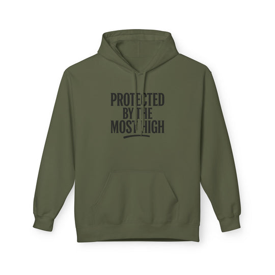 Military Green hoodie with “PROTECTED BY THE MOST HIGH” front print