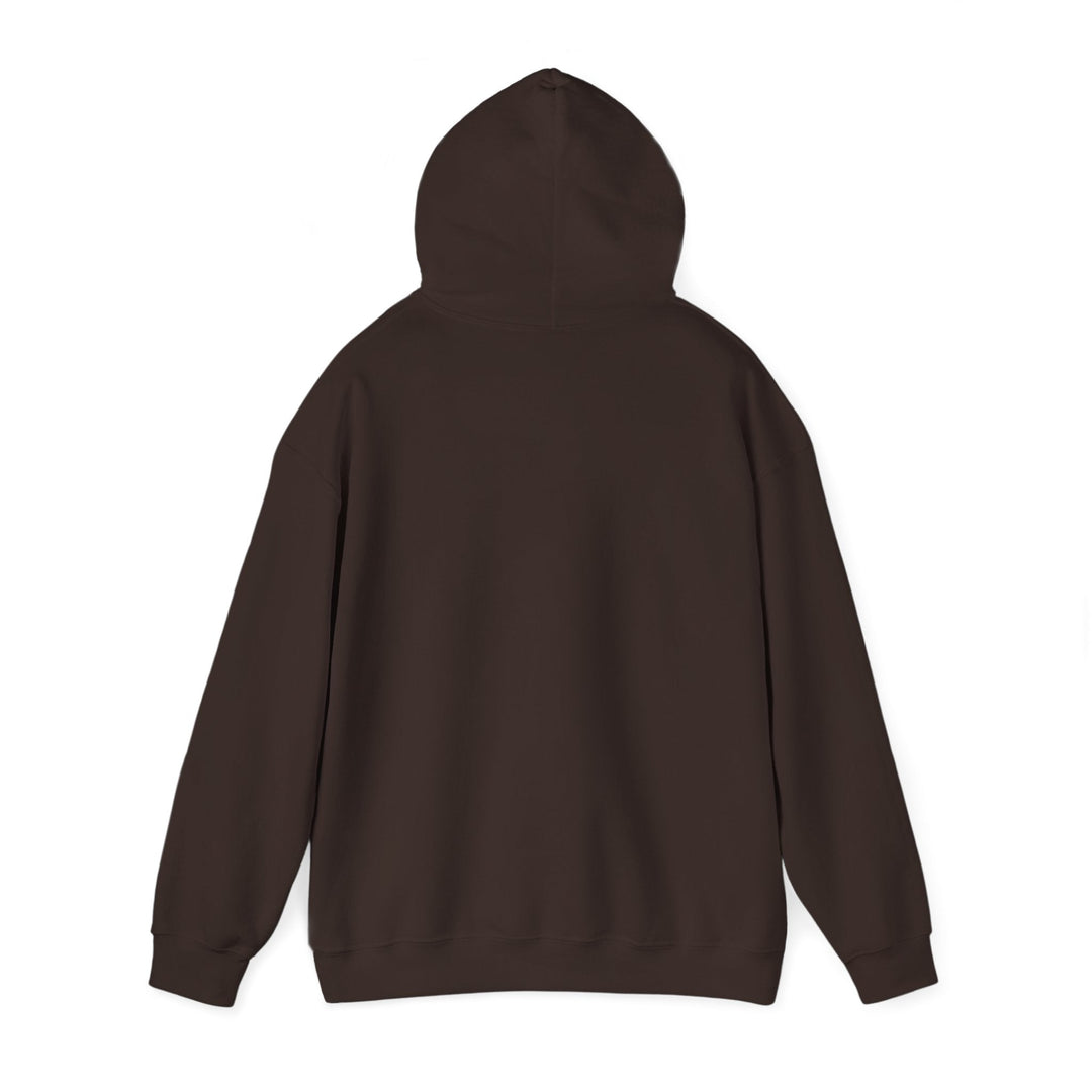 Dark Chocolate pullover hoodie, back view, hood and kangaroo pocket