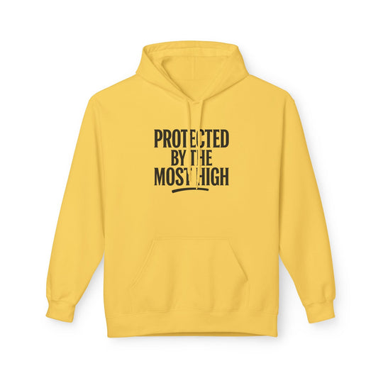 Yellow Haze hoodie with “PROTECTED BY THE MOST HIGH” front print