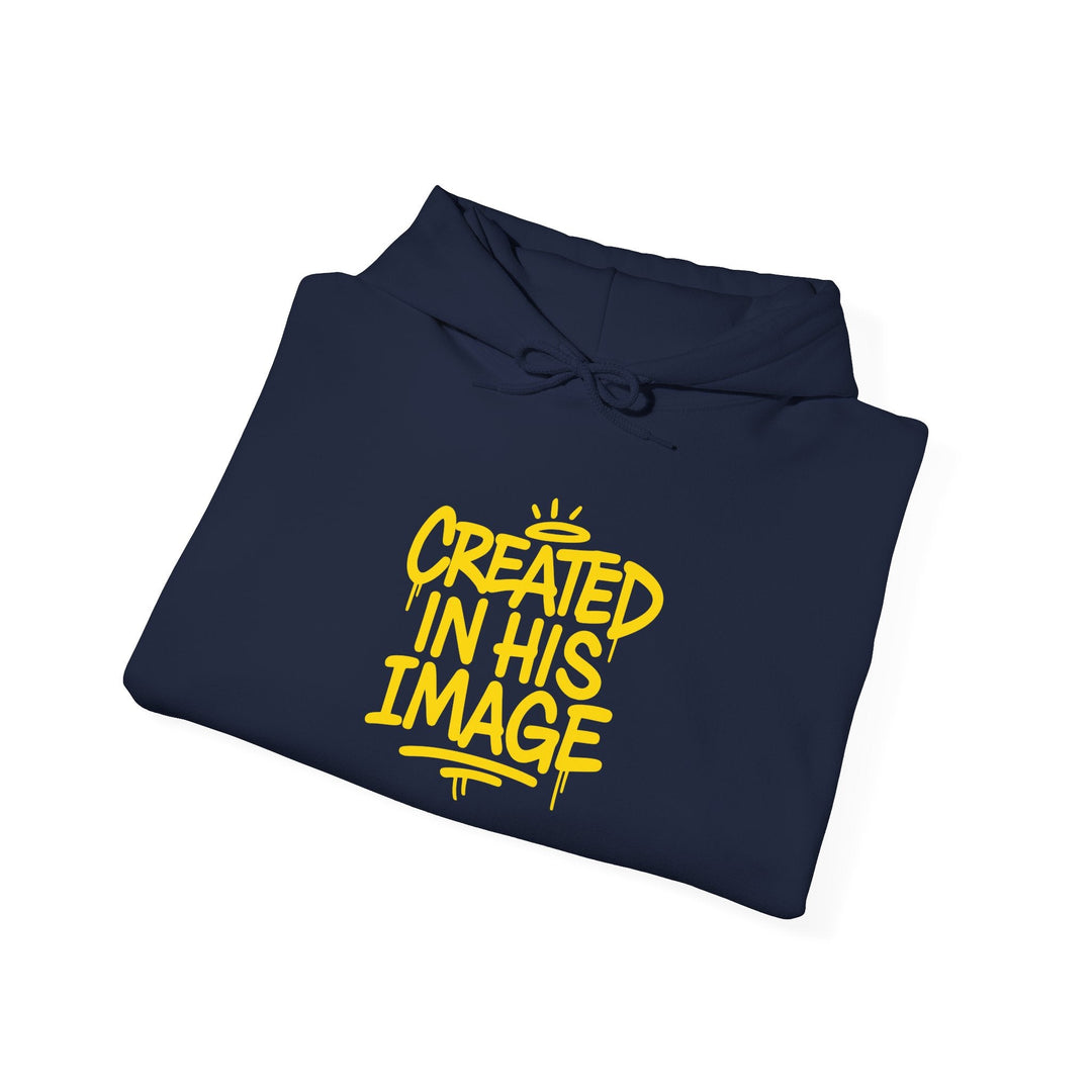 Navy Hoodie mit Kapuze und gelber Grafik &