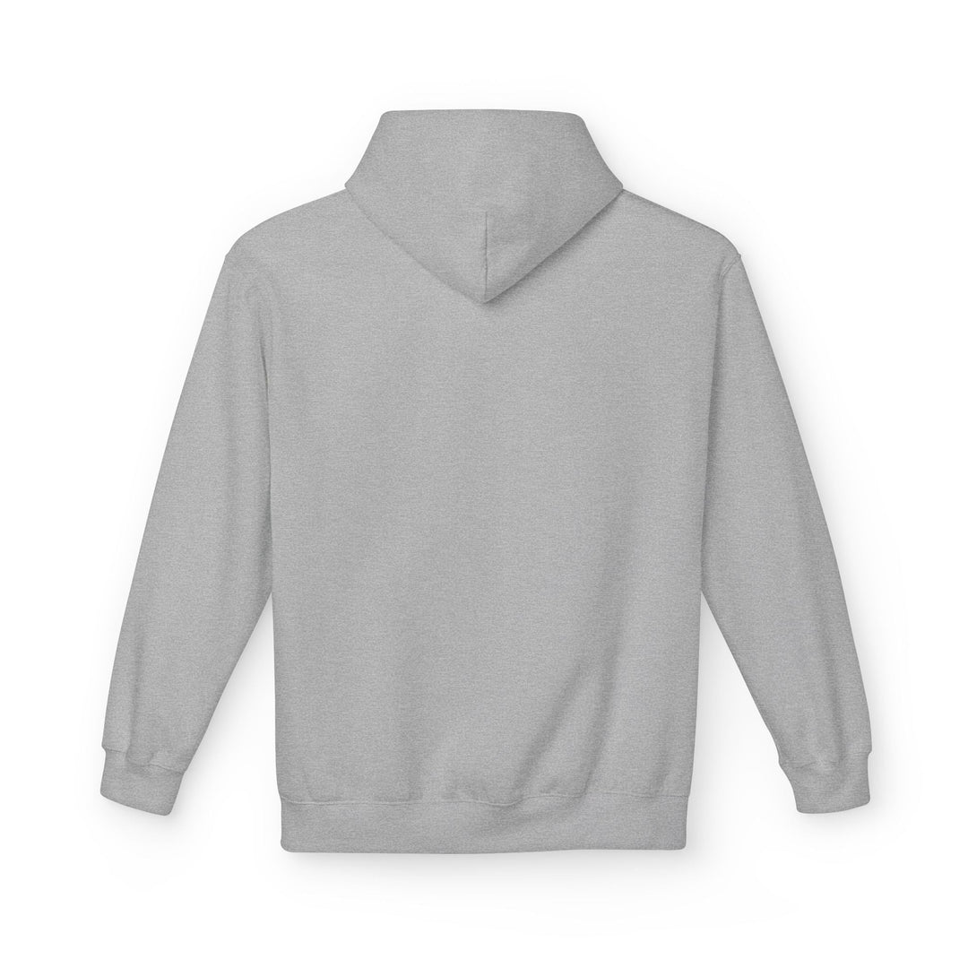 Sport grey pullover hoodie with front hood and kangaroo pocket, plain front.