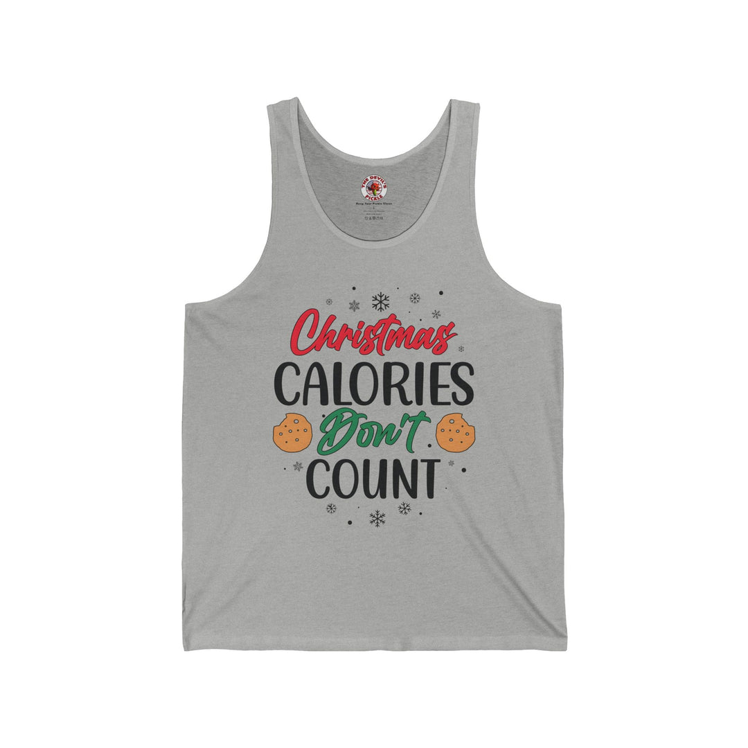 Athletic-Heather Tanktop mit Aufdruck „Christmas Calories Don’t Count“