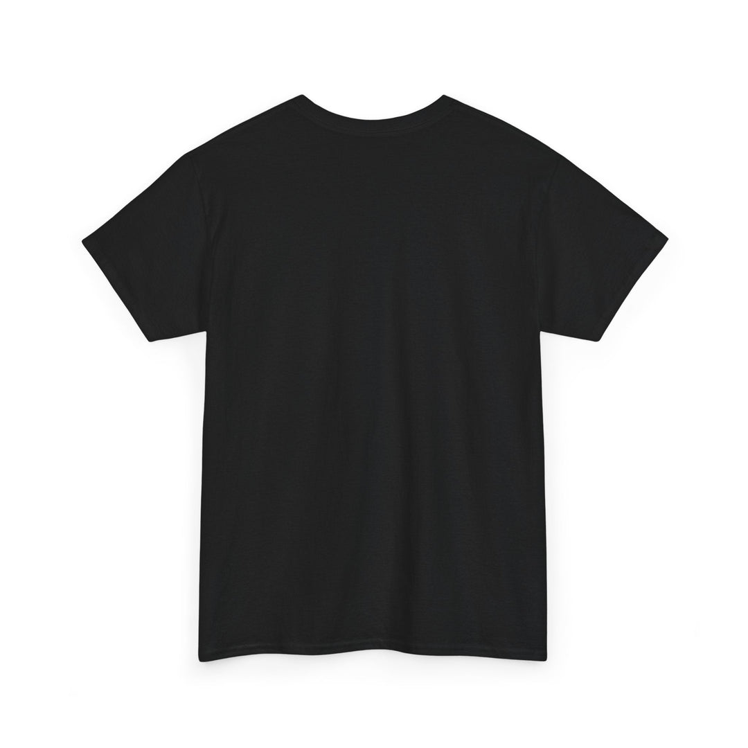 Black unisex T-shirt, plain back view with crew neck and short sleeves