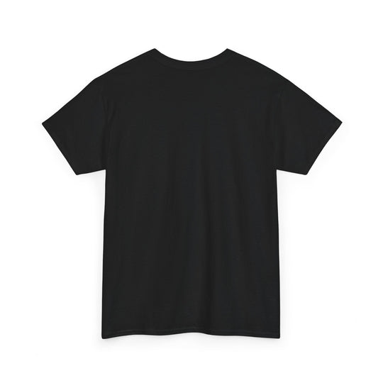 Black unisex T-shirt, plain back view with crew neck and short sleeves