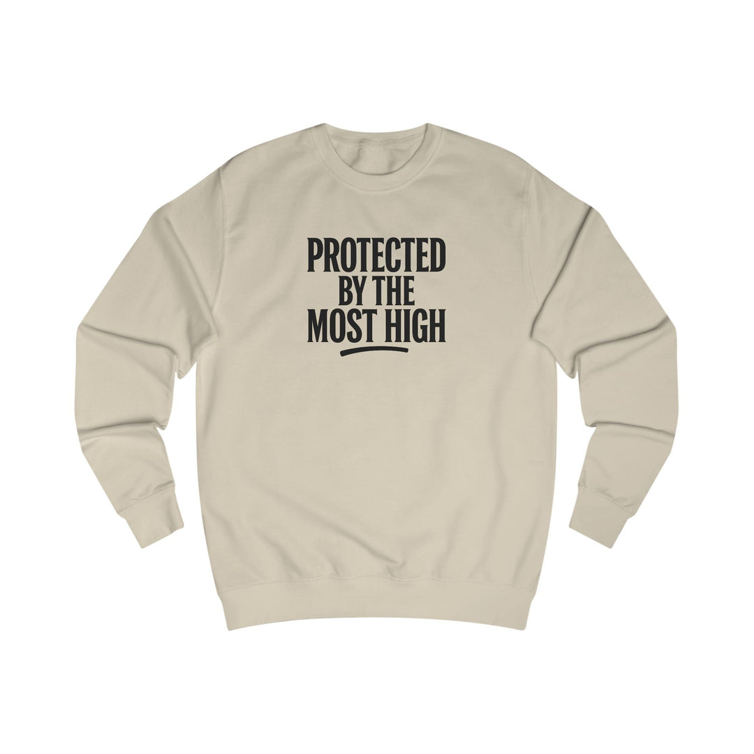 Desert Sand crewneck sweatshirt with “Protected By The Most High” front print.