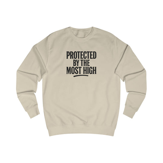 Desert Sand crewneck sweatshirt with “Protected By The Most High” front print.