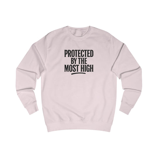 Baby Pink crewneck sweatshirt with “Protected By The Most High” front print.