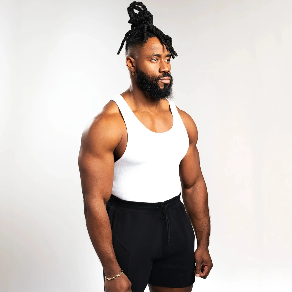 Cotton 340gsm Tank Top in Weiß, ärmellos mit Rundhalsausschnitt