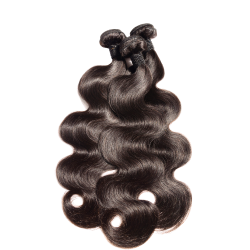 Body wave hair bundle, loose dark brown curls, three wefts tied together
