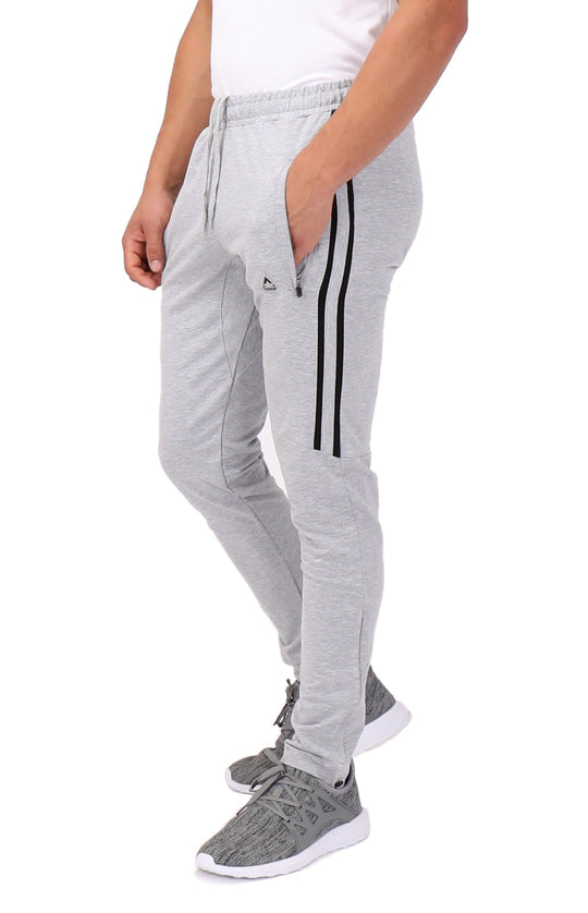 Hellgraue Jogger-Sweatpants mit Kordelzugbund, Gesäßstick und Seitenstreifen