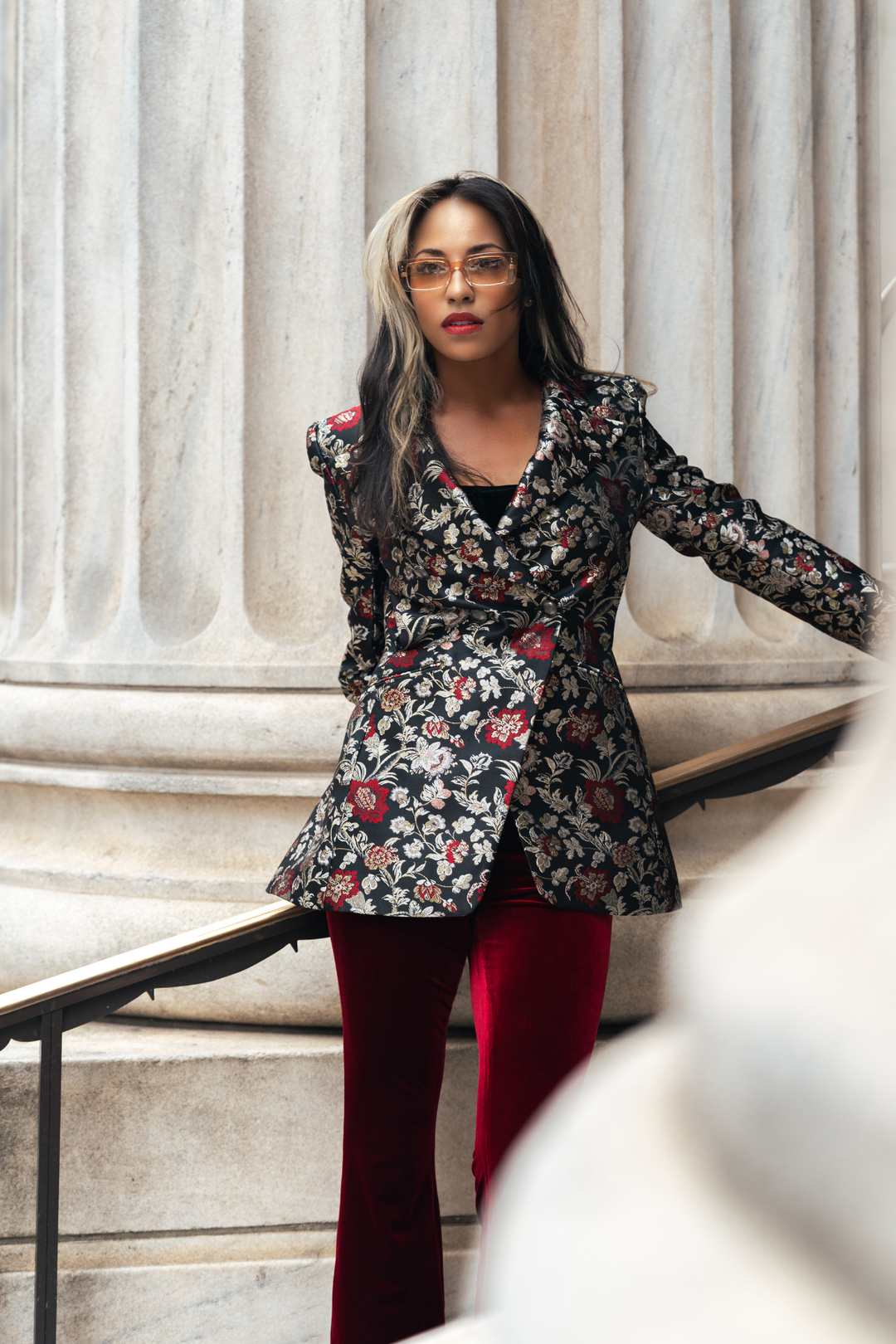 Krimére Blazer mit floralem Print, Reverskragen und tailliertem Schnitt, Ärmel lang
