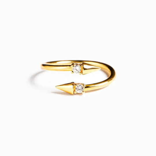 Arrowlight Ring, gold, two arrow tips with round crystal stones