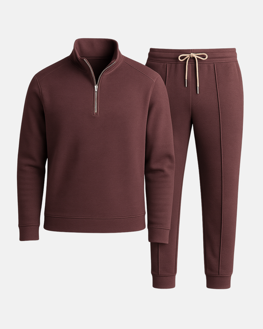 Espresso Matching Set: Sweatshirt mit halbem Reißverschluss und Jogginghose mit Kordelzug