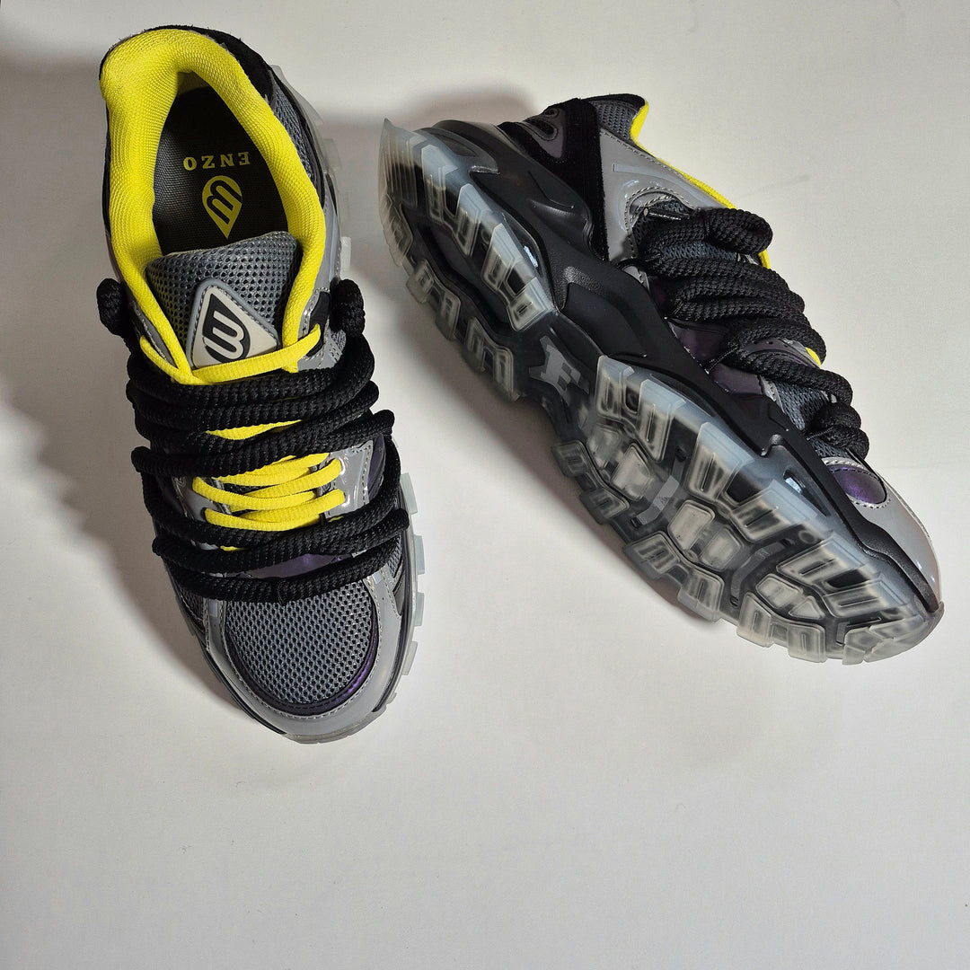ICON V2 “Shadow” pair, black laces, neon yellow lining, gray mesh panels