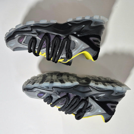 ICON V2 “Shadow” sneaker soles and uppers, black laces, neon yellow hits