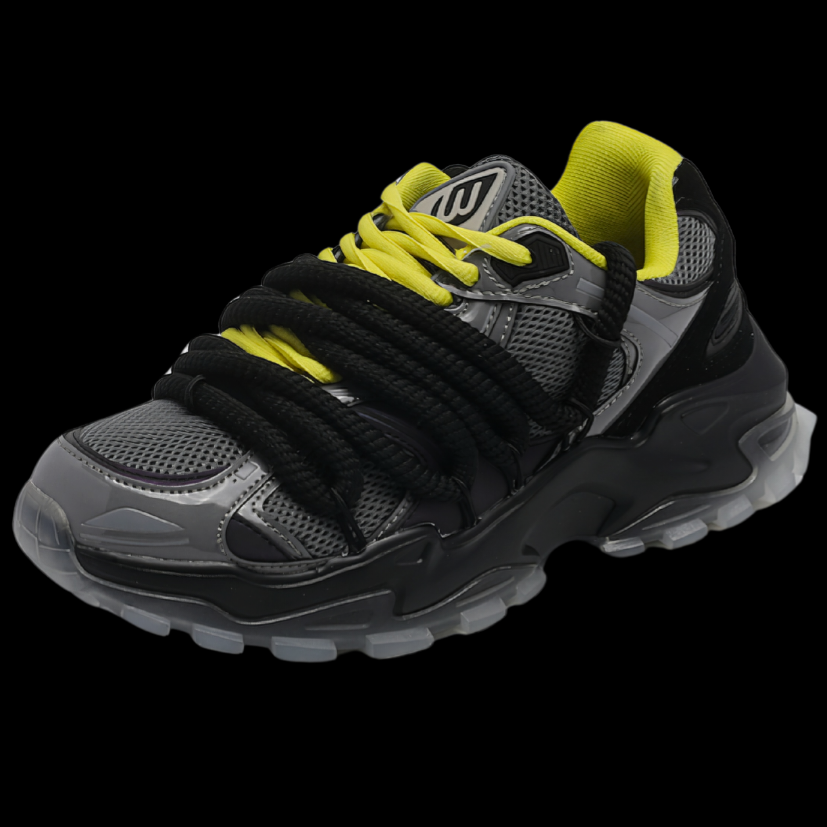 Enzo ICON V2 “Shadow” low-top sneaker in dark gray, neon yellow accents