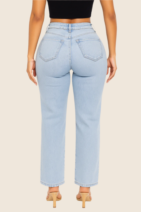 Light-blue Snatch Factor jeans with back pockets and stitched waistband