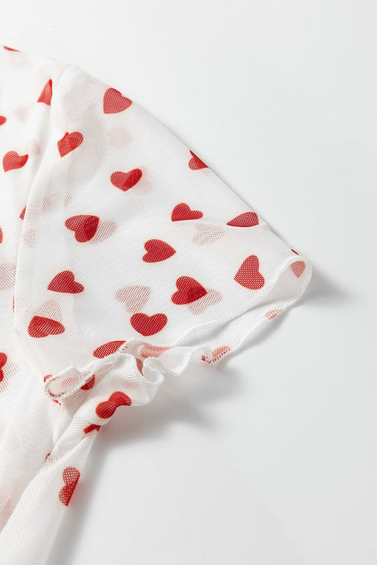Sheer Heart Print Fitted Top