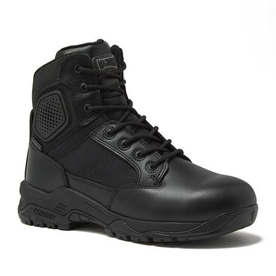 Black 6-inch waterproof lace-up boot with padded collar and side ankle panel