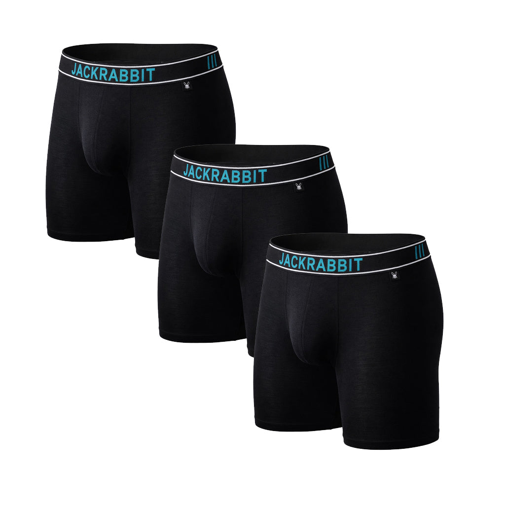 Jackrabbit Modal Boxer Briefs 3er-Pack, schwarze Herren-Boxer mit Logo-Bund