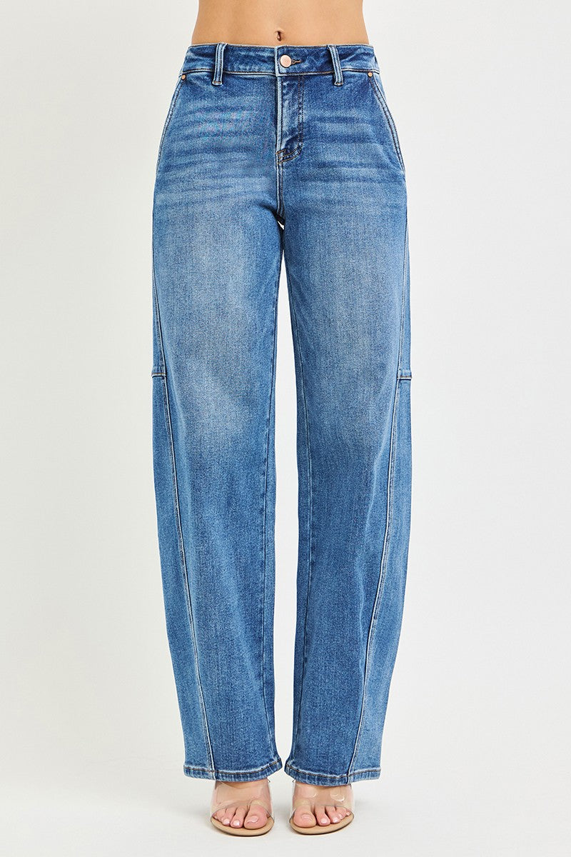 RISEN slouchy baggy jeans, medium wash, high-rise waist with belt loops