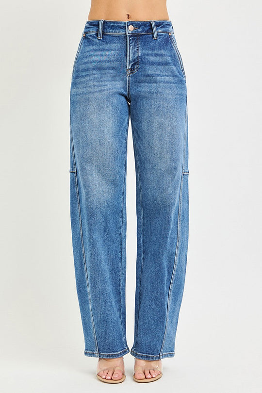 RISEN slouchy baggy jeans, medium wash, high-rise waist with belt loops