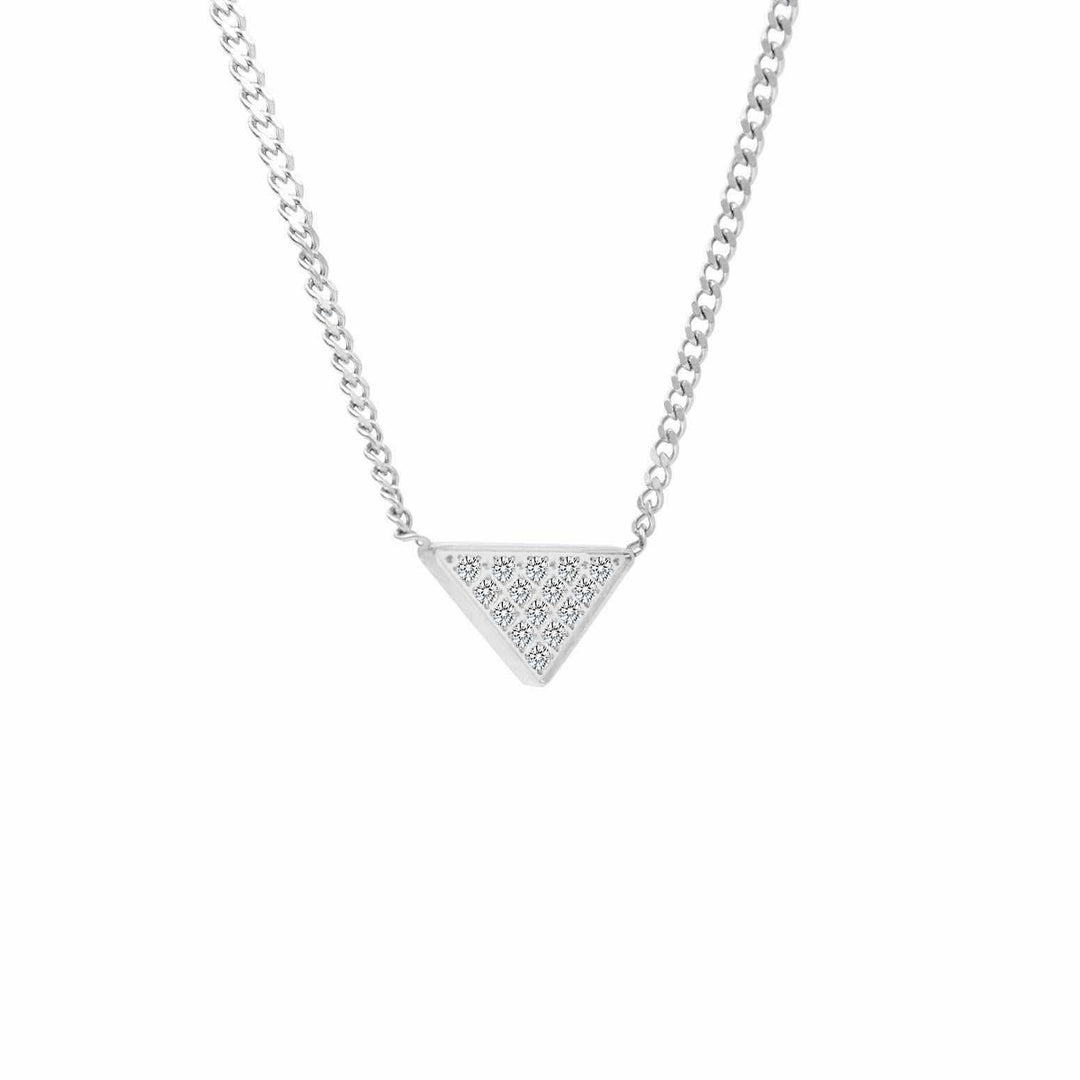 Stainless steel triangular pendant necklace with pavé crystal design on the centerpiece