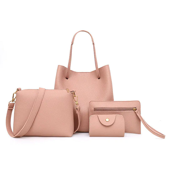 Pink bucket tote set: large tote bag, crossbody bucket, zip wallet pouch
